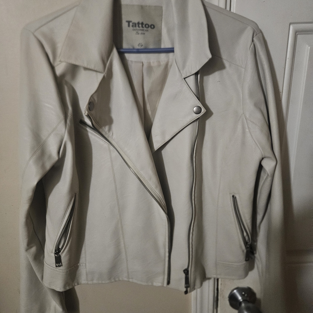 Flash Tattoo Off-White Leather Jacket